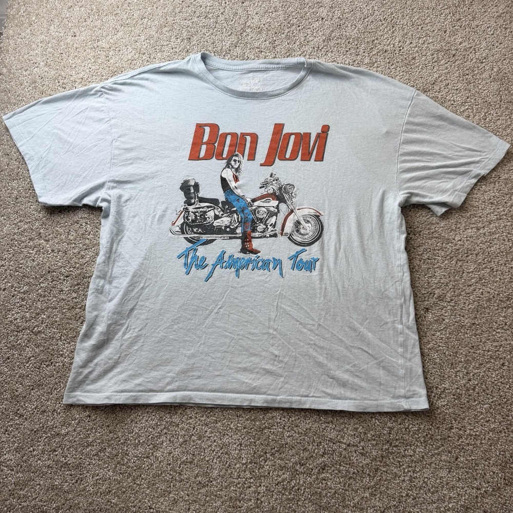 Bon Jovi American Tour Shirt Mens Large Gray Motorcycle Band Tee T-Shirt
